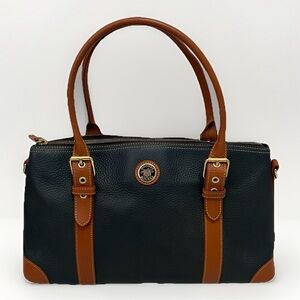 Dooney & Bourke Pebbled Leather Vintage‎ Medium Handbag Blue Tan Designer Retro